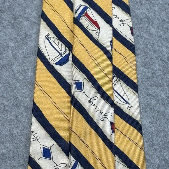Vintage Chaps Ralph Lauren Sailboat Silk Tie Yellow Nautical USA 57x3.7in NOTE - Picture 5 of 8